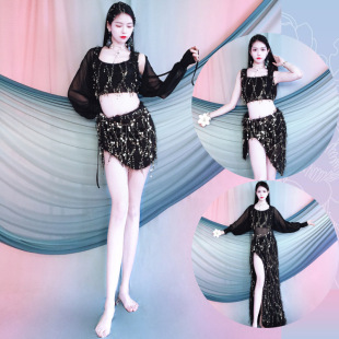 Belly Dance Costume New Oriental Dance Elegant Slimming Look Black Gold Sequin Tassel Stage Performance Suit Kidsren