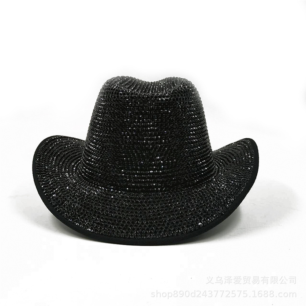 Sombreros de fiesta de diamantes hechos a mano sombreros de jazz de diamantes de color europeo y americano sombreros de vaquero sombreros 2024