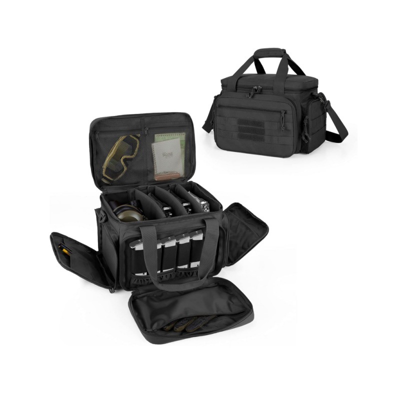 In-Stock Tactical Gun Range Bag Suitable for 2-Piece Pistol Case, Pistol Magazine Slots, Shooting Storage Bag, Shoulder Bag