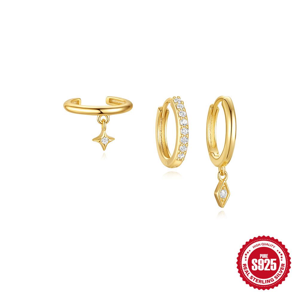 Moda europea y americana estilo ins s925 plata esterlina estrella de ocho puntas básico a juego diario temperamento traje de pendientes de aretes de moda