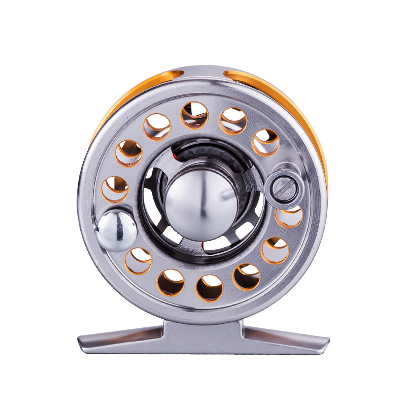 Golden Shark King al por mayor rueda delantera de metal con fuerza de drenaje rueda de pesca en hielo rueda de balsa rueda de pesca voladora rueda de pesca carrete de pesca ultraligero rueda de pesca