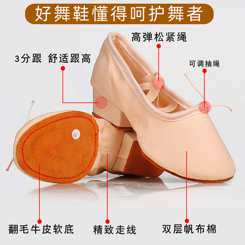 Dance Shoes for Women  New Soft Sole Practice Shoes for Adults and Teachers with Medium Heel Posture and Abdominal Ethnic Dancing Outdoor Shoes