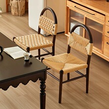 薇薇安椅子中古设计师绳编餐椅诧寂风民宿西餐厅实木靠背椅子家用