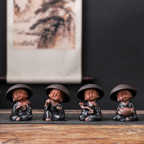 Creative Yixing Clay Teapot Filter with Miniature Monk Design | Household Kung Fu Tea Set for Filtering Tea Components