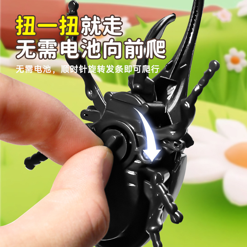 爆款机械发条独角仙昆虫小玩具儿童电动仿真爬行甲虫玩具模型批发|undefined