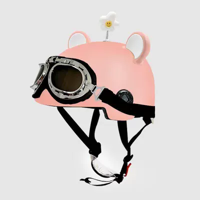 Safety Helmet, Adjustable, Motosiklet kaskı (dəbilqə) - 3c-pink-sunscreen-glasses-pink-and-white-bear-ears-free-little-white-flowers