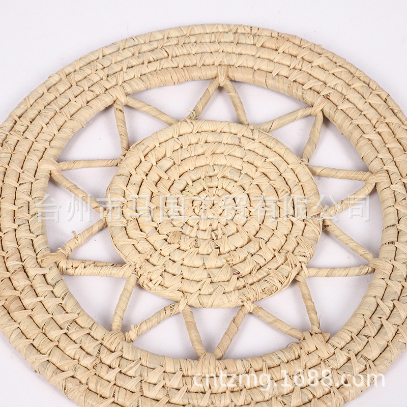 Posavasos antideslizante para taza de té, tapete de rafia, bandeja de té redonda plegable de ratán, posavasos, juego de té, vajilla tejida.