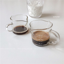 日式ins同款玻璃迷你小奶罐奶缸 咖啡杯 奶盅 双嘴奶杯带刻度杯