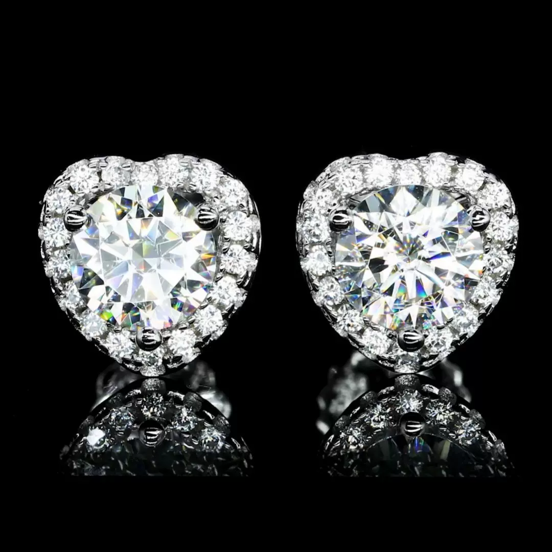 跨境爆款S925纯银50分莫桑钻爱心耳钉女轻奢个性时尚饰品厂家直销