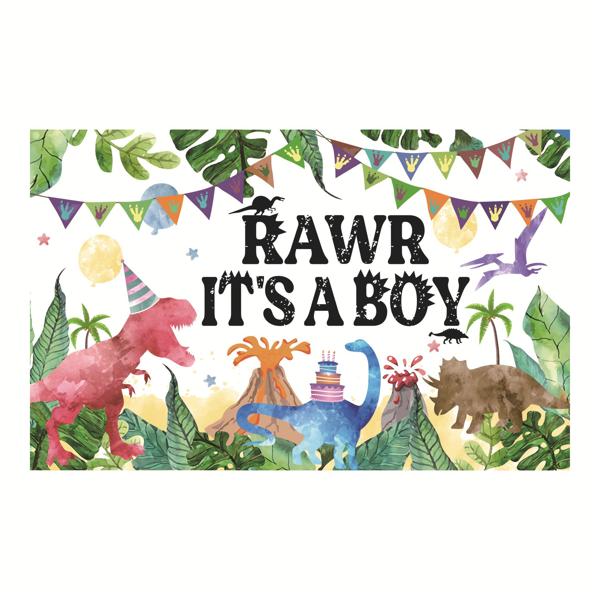 PI211 dinosaurio Bienvenido Bebé Fondo tela cumpleaños banner cartel copla todo tipo de dibujos animados