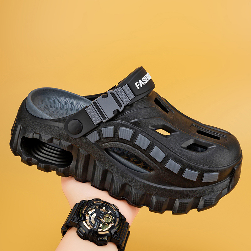 Men's Summer Cushioned Clog Shoes Thick Top Quality Sole Non-Slip Trendy Closed-Toe Slippers Outdoor Casual Beach Sandals_voghion.com
