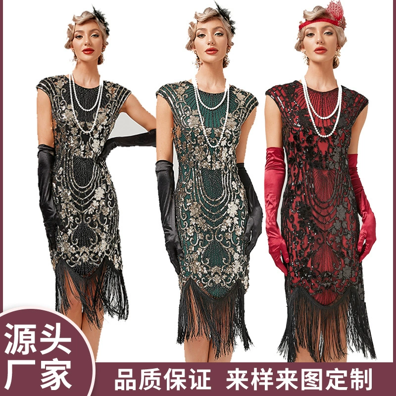 Amazon желает настоящий снимок 1920-х годов ретро платье с пайетками ручной работы из бисера кисточка плюс размер вечернее платье