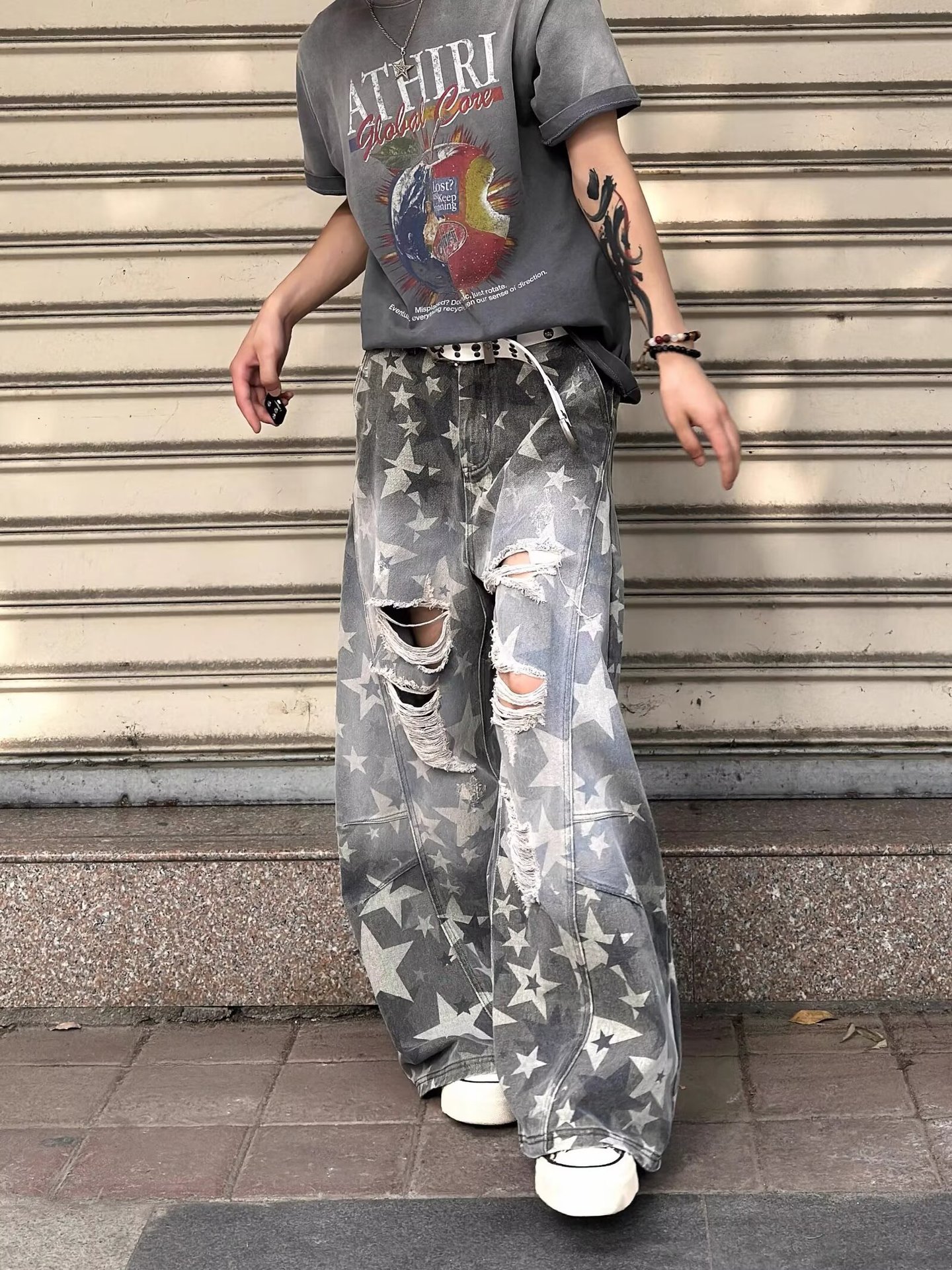 Herren Retro Camouflage Jeans Im Used-look Weite Passform_voghion.com