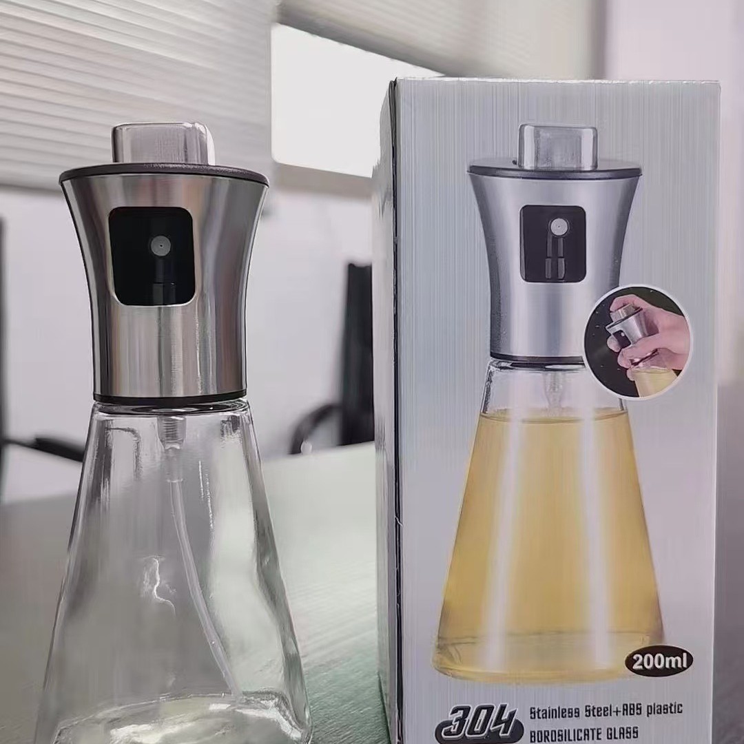 Botella de pulverización de cocina 260ml, vidrio transparente, aceite o vinagre