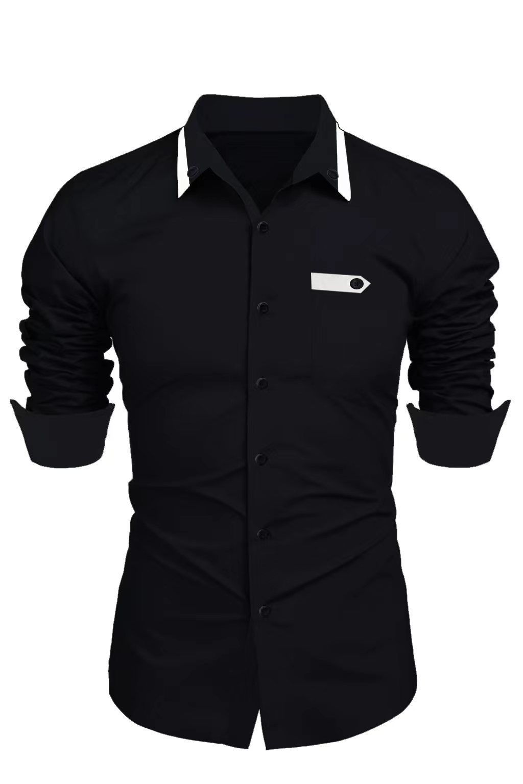 HISDERN Chemise Homme Manches Longues Col Mao Couleur Unie - Chemise Bouton Manchette Mariage Affaires S-4XL