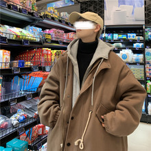 假两件毛呢大衣男潮ins潮牌冬季时尚连帽呢子外套中长款男士棉服