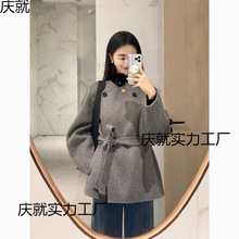 韩系灰色呢子大衣女2025年新款毛呢外套小个子赫本风流行潮呢子衣