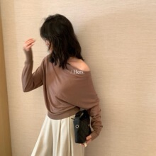 Hers一勺甜早秋韩系简约风日常百搭显瘦气质荡领长袖针织衫66718
