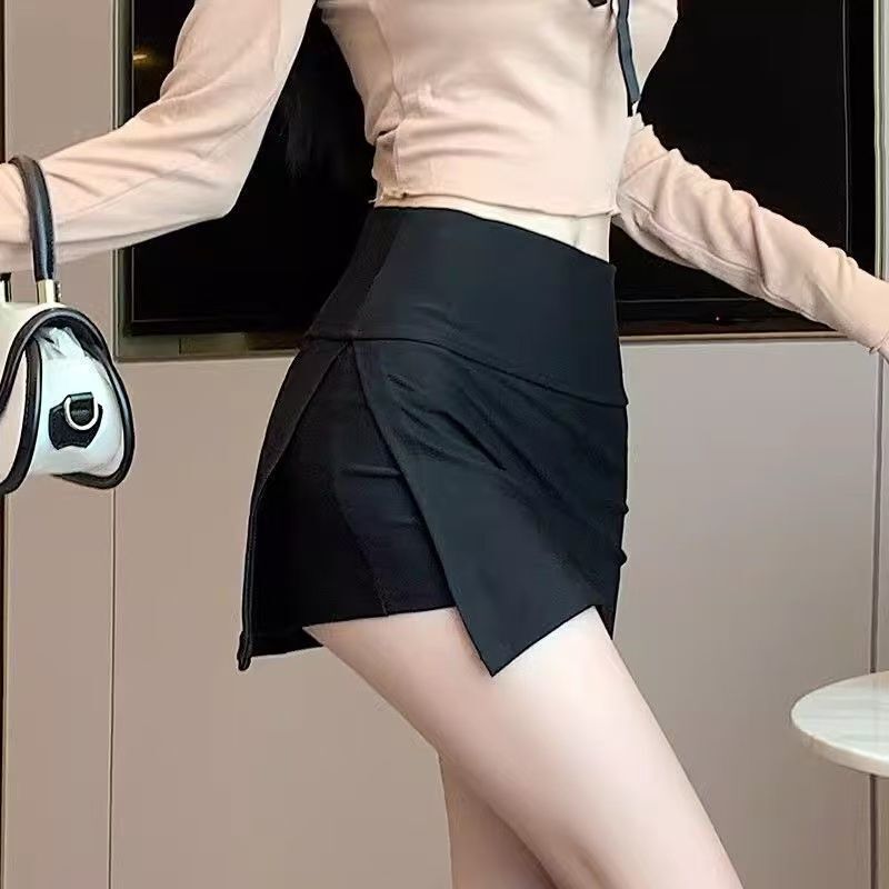 Summer Side Slit Yoga Culottes for Women, New Two-Wear Anti-Exposure Hip-Covering Slimming Look Skirt A-Line Sports Shorts