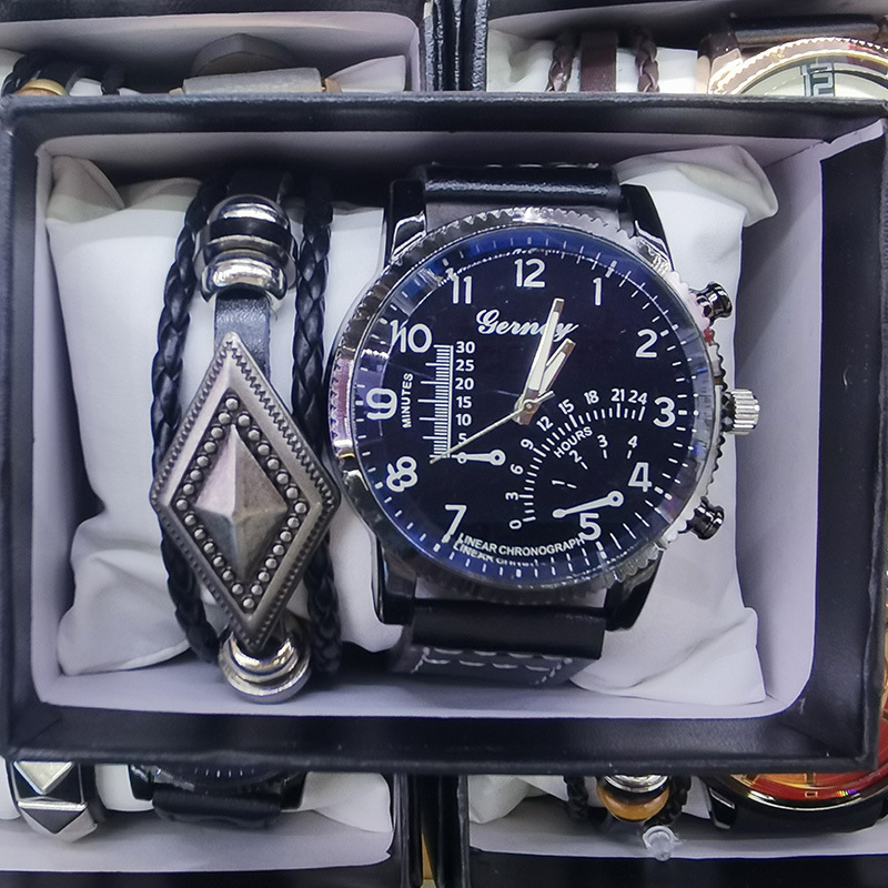 Hot selling fashionable bracelet set, hip-hop punk style watch accessories gift box, 2 sets, men's watches_voghion.com