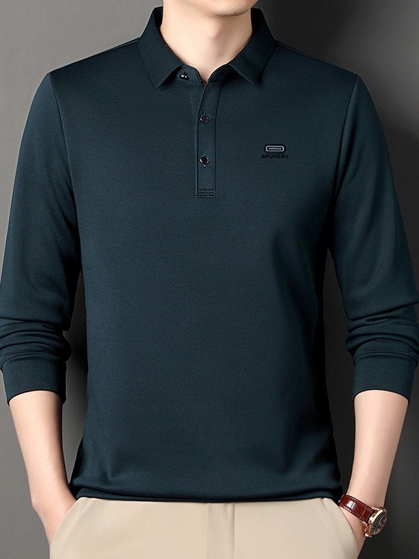 Forrado de vellón engrosada Camiseta de manga larga de los hombres jóvenes y de mediana edad de la solapa caliente camiseta superior nueva camisa de polo de los hombres ocasionales