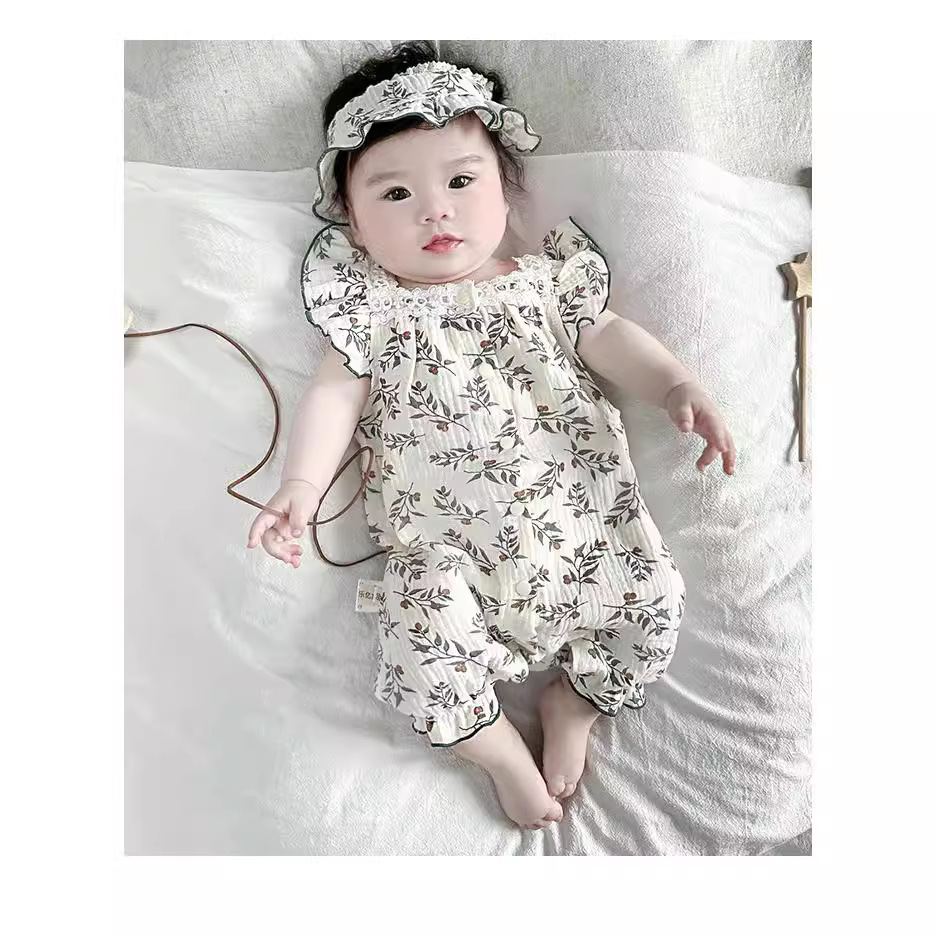 Ropa de bebé estilo fino de verano, absorbente de sudor, transpirable, bebé recién nacido, traje de una pieza fresco, traje de escalada, bolso de cien días