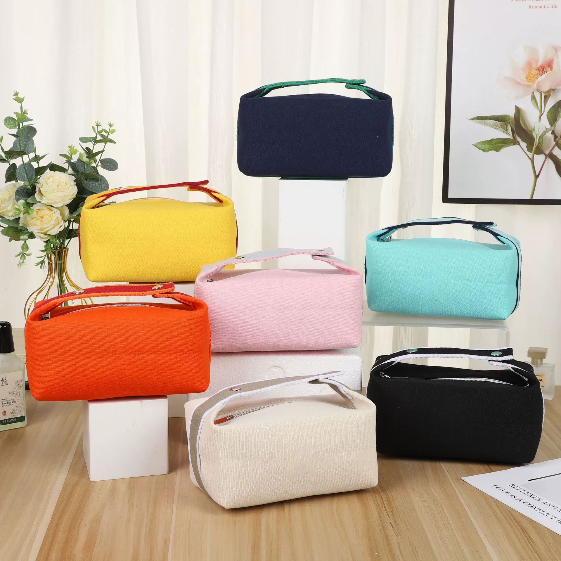 Трансграничная холщовая косметичка без вышивки, сумка для хранения туалетных принадлежностей для отдыха и путешествий, портативная косметичка большой вместимости