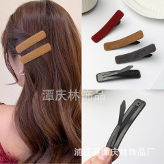 2025新款刘海碎发夹皮革矩形BB夹化妆绒面一字夹发饰侧边简约发卡