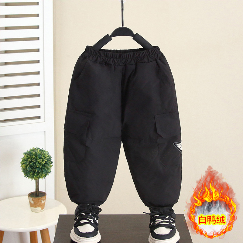 6908 pantalones de plumón de herramientas para niños 2025 nueva ropa de invierno para bebés pantalones de plumón de pato blanco pantalones de algodón de invierno para niños de tres capas