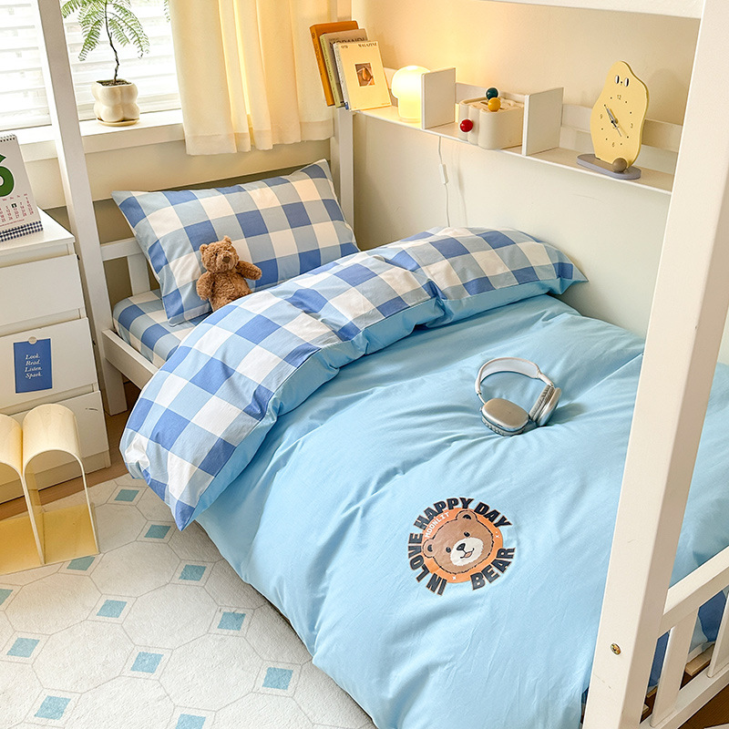 Pure Cotton Solid Color Two-Piece Student Three-Piece Set 13376 Pure Cotton Thickeneded Single Dormitory Bunk Bed Set Bed Sheet