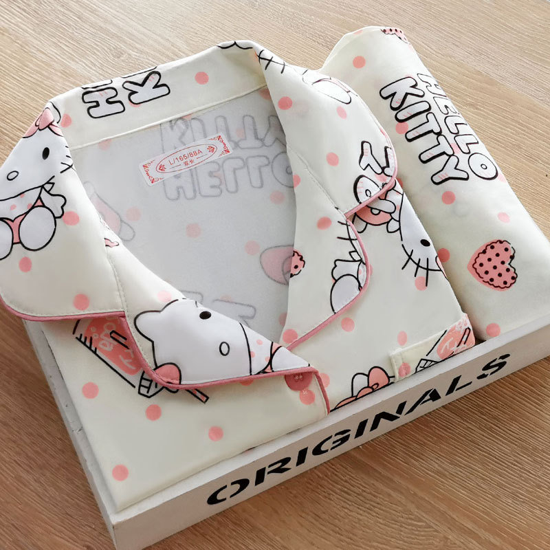 Factory Outlet Cartoon Hello Kitty Pajamas Women Sweet Aging Spring and Autumn Cotton Long Sleeve Home Clothes Casual suit Factory Outlet Cartoon Hello Kitty Pajamas Women Sweet Aging Spring and Autumn Cotton Long Sleeve Home Clothes Casual suit
