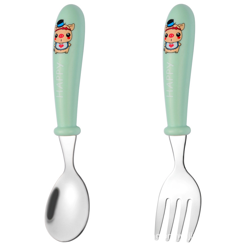 304 de acero inoxidable de dibujos animados para niños tenedor cuchara vajilla regalo creativo alimentación complementaria bebé cuchara tenedor traje portátil