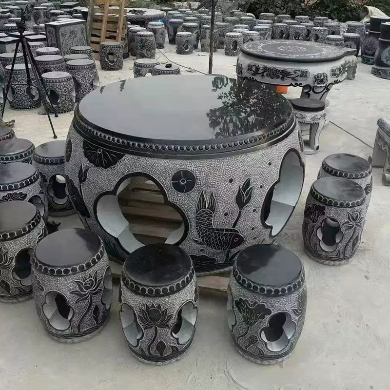 定制石桌石凳石雕圆桌子家用青石石头户外庭院桌子花园中式茶几