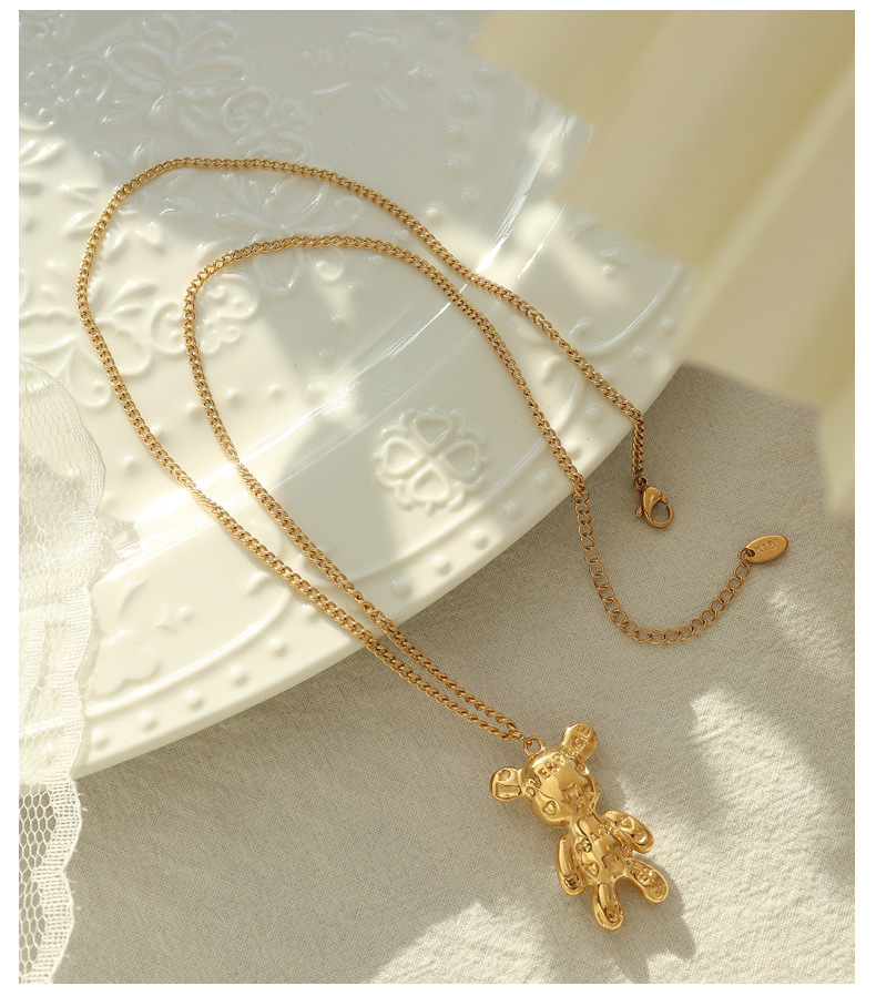 Simple Letter Bear Pendant Titanium Steel Necklace Wholesale_colorza_6