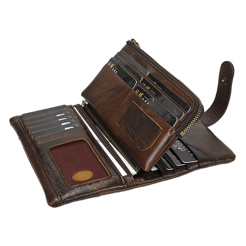 Vintage Genuine Leather Wallet, Polished Cowhide Long Wallet with Multiple Card Slots, Stylish Clutch Bag, Rfid Men's Wallet