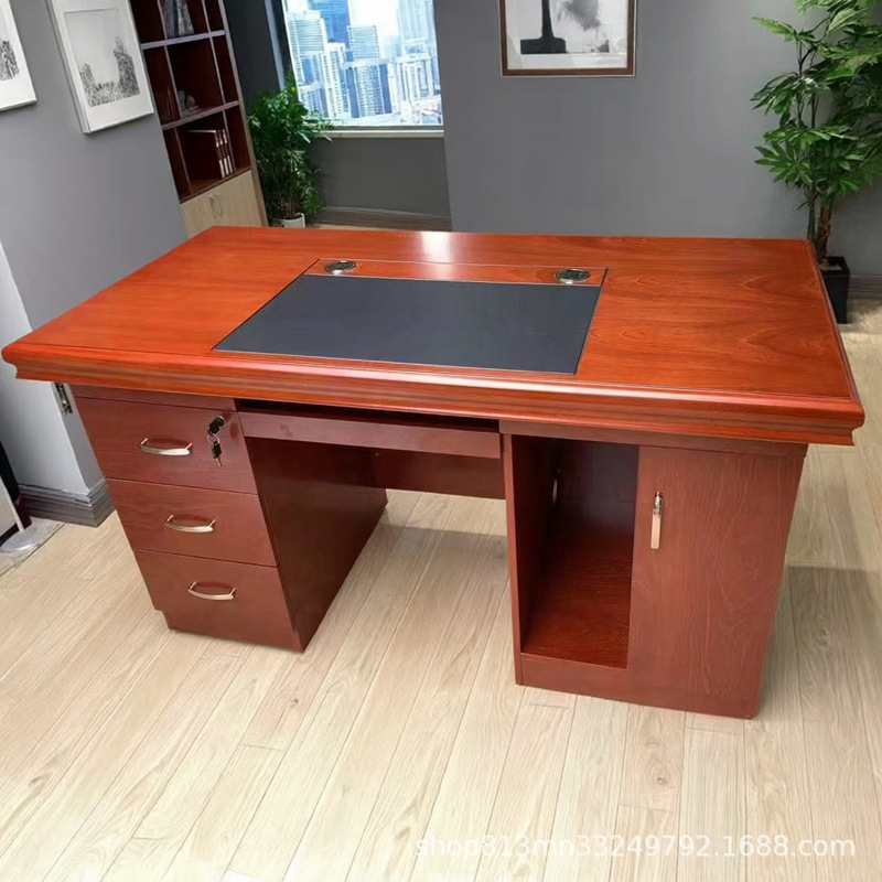 Office Desk Solid Wood Leather Desktop Computer Desk with Drawer and Lock Modern Simple Financial Manager Desk
