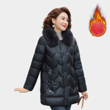 中老年女装PU皮衣棉袄时尚冬季保暖棉衣中长款女士加厚翻领外套服
