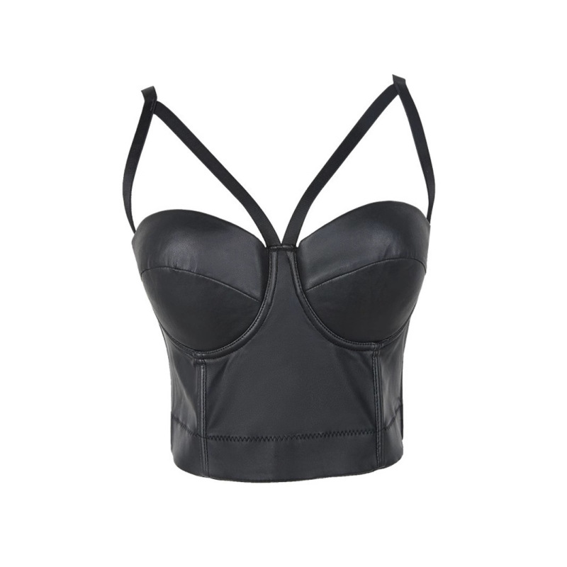Customized Sexy Suspender Outer Wear Navel-Baring Women's Clothing Slimming Look Pu Leather Suspender Tube Top Bra Short Vest Db568