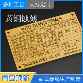黄铜蚀刻标牌激光雕刻机械LOGO铭牌金属拉丝腐蚀丝印UV设备标牌