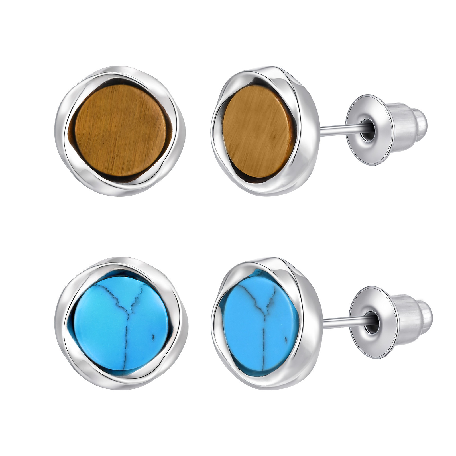 Copper Material Men's New Turquoise Simple Earrings Mobius Earrings White Gold Ebs-208