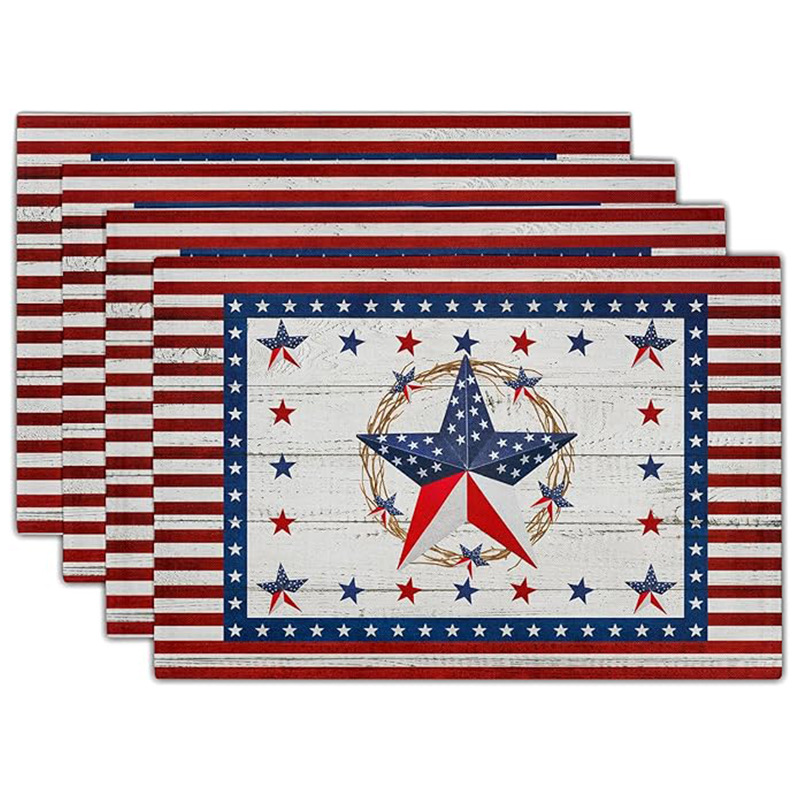 Transfronterizos lino almohadilla de mesa Aliexpress TEMU Amazon almohadilla de mesa cuadrada búfalo rojo almohadilla de Navidad Día de la Independencia