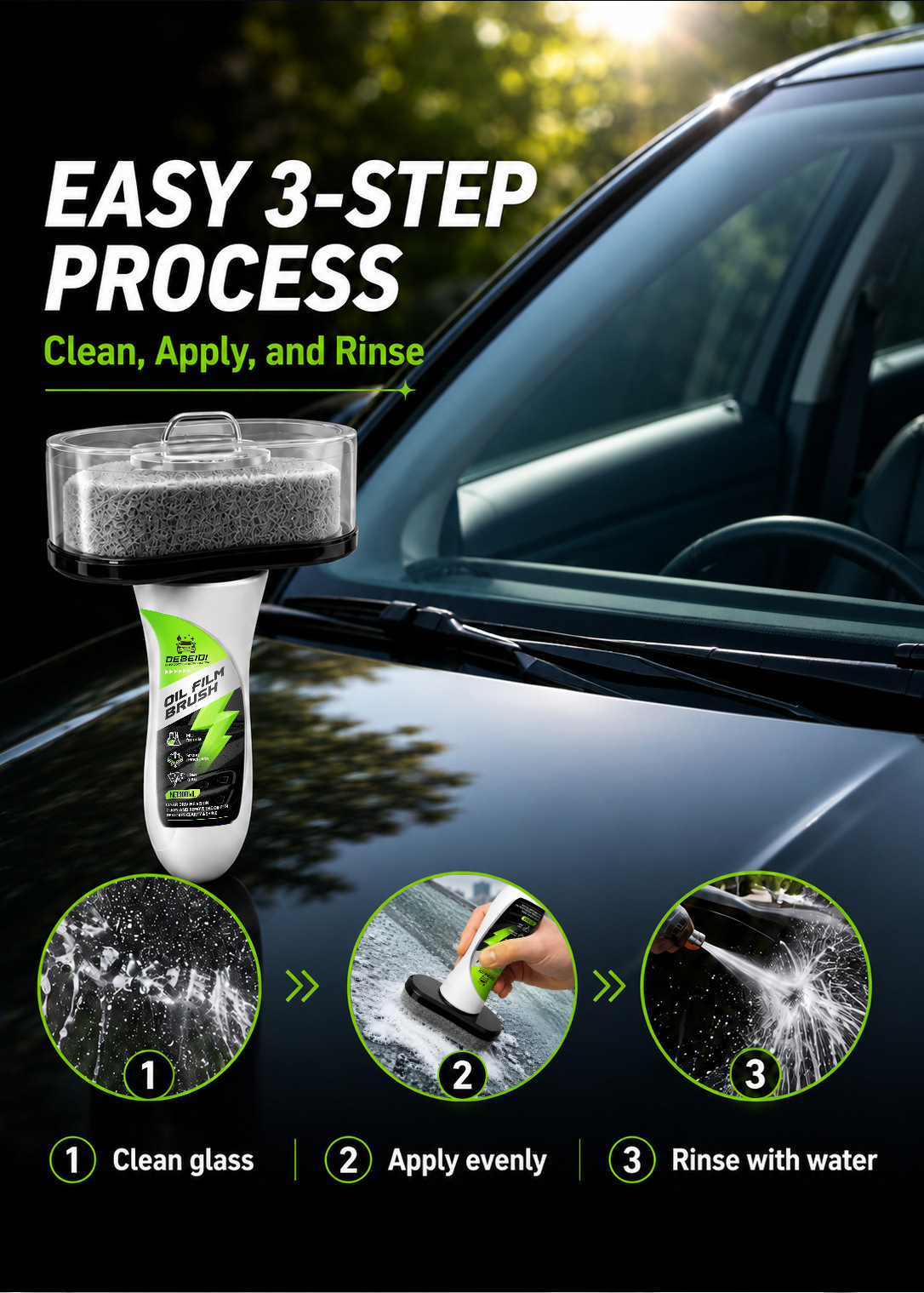 Car Glass Cleaning Kit, Handle Oil Film Brush, Oil Film Removal Coating Agent, Cross-Border Hot-Selling Foreign Trade Supply