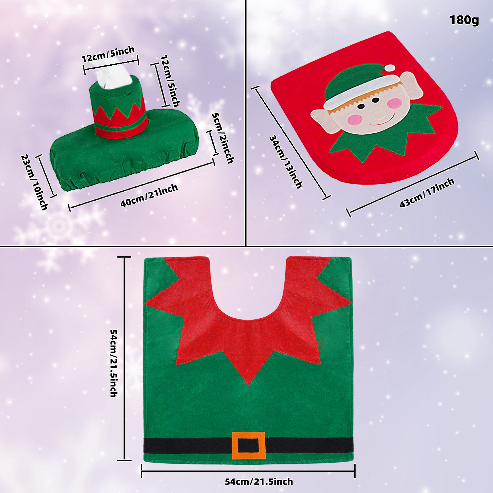 Amazon Venta caliente Navidad cubierta de inodoro caja de pañuelos cubierta de inodoro alfombra de piso de tres piezas decoración de baño lote