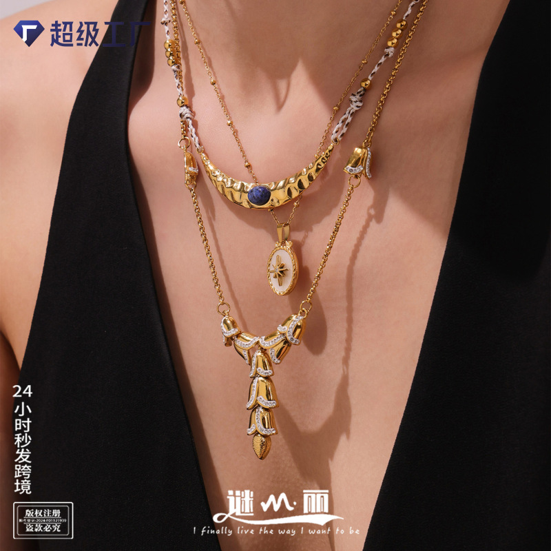 Mili ヨーロッパとアメリカのチタン鋼カイヤナイトムーンネックレスニッチホリデースタイル 18K ゴールドウミガメシェルペンダント DIY ジュエリー|undefined
