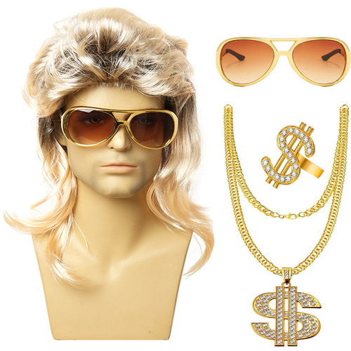 Halloween wig 80s punk hippie disco COS party wig European and American men's curly hair rock long curly hair
