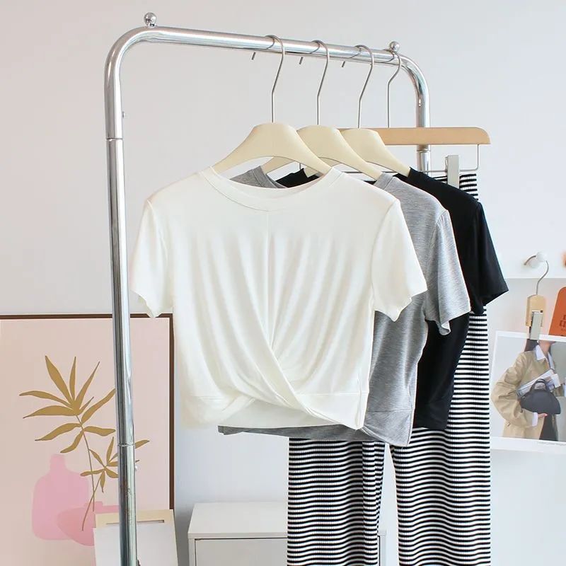 Pure Desire Wind Knot Short Modal T-shirt Women's Summer Short-sleeved Fashion Sports Leisure Dance Clothes Yoga Top Clothes