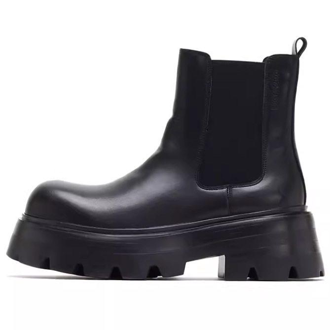 British-style Cowhide Chelsea Ankle Boots Men's Leg Martin Boots Thick-soled High-top All-match Smoke Boots Motorcycle Tooling Shoes