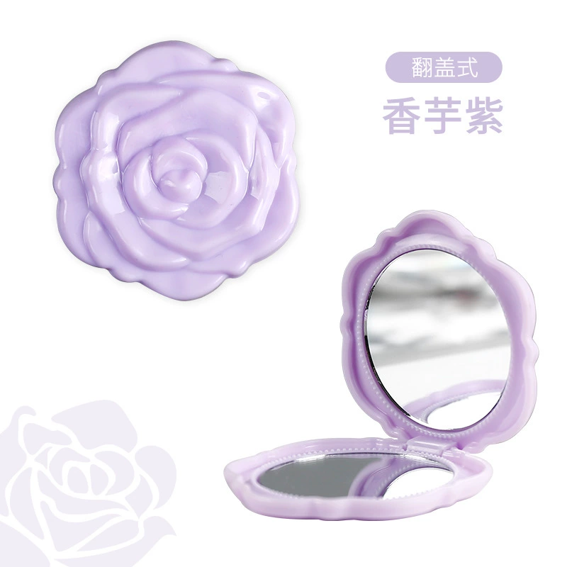Folding double-sided pocket mirror, rose design, compact handheld (0.03 kg)