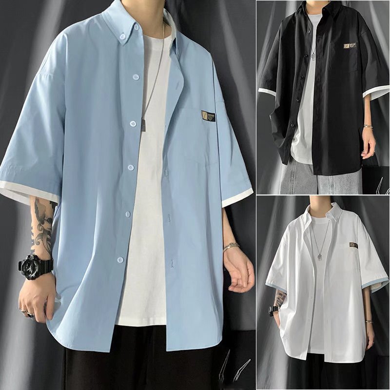 High-Quality Cool Silk Cotton Hong Kong Style Summer Shirt Trendy Brand Boys 13-16 Years Old Floral Shirt Thin Jacket Outerwear