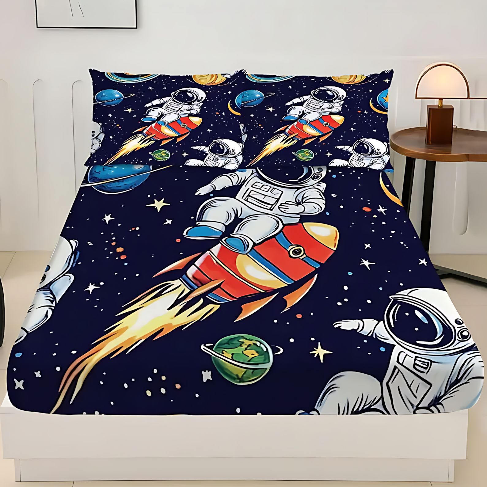 TEMU / JIT comercio exterior transfronterizo dibujos animados astronautas 3D impresión digital cama cama almohada kit para dibujar